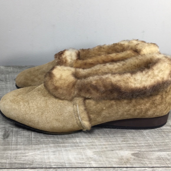 Vintage Dodson Womens Brown Leather Shearling Lined Winter Shoes Slippers Size 7 - Picture 9 of 10
